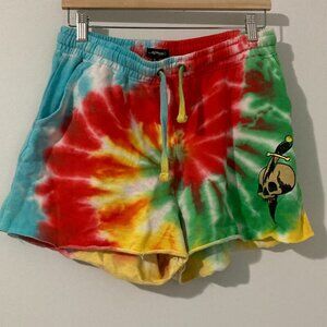 Ed Hardy Women L Cotton Elastic Waist Shorts Boho Tye Dyed Y2K Logo Skull